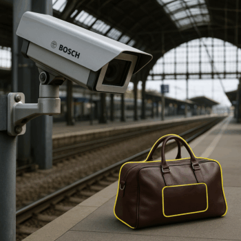 A railway platform where an unattended bag is identified by Bosch Smart Object detection